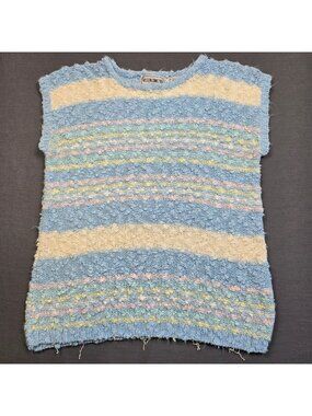 Vintage Western Connection Small Sleeveless Knit Top Blue Textured Striped
